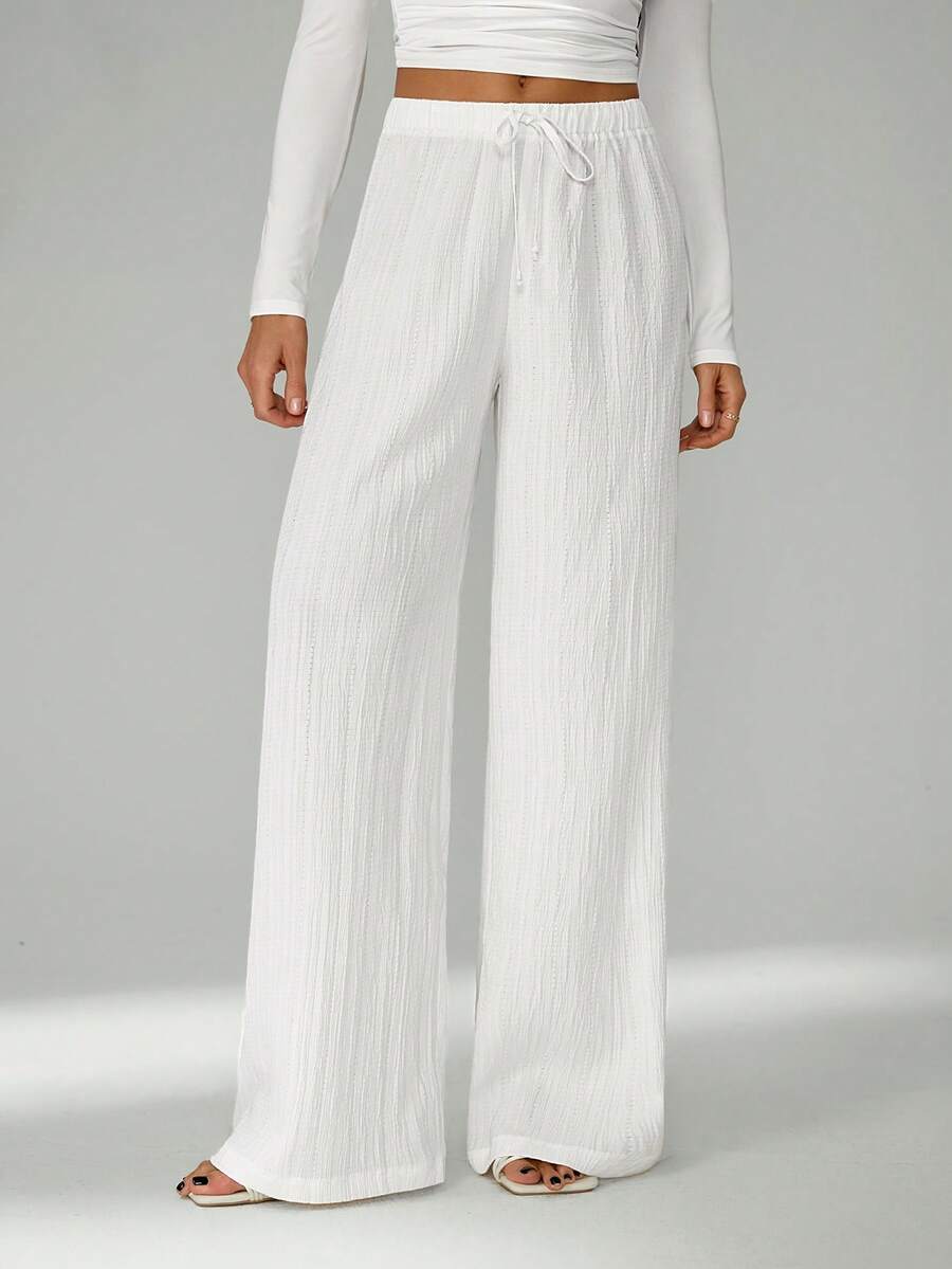 SHEIN Tall 宽松抽绳腰带长裤，采用纹理褶皱面料