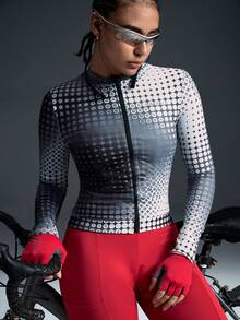 Powerista Women's Fashion Gradient Zipper Front Fitted Long Sleeve Cycling Jersey Top