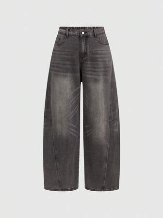 Grunge Punk Jeans anchos básicos de estilo vintage lavado punk de talla grande