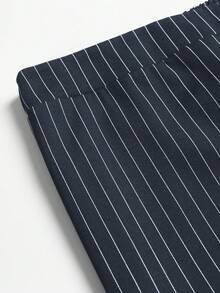 SHEIN PETITE PETITE-D Series Women's Commuter Minimalist Striped Straight Leg Pants - Dark Grey - View 5