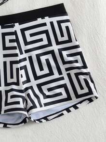 Swim Lushoire 3pcs Women Black Crop Bikini Top, Mesh Kimono Cover Up & Shorts Beach Outfit Set - Multicolor - View 8