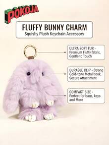POKOJA LAND - BESTSELLERS 1个可爱兔子毛绒挂件，蓬松兔子钥匙扣装饰，适用于复活节、手机、车钥匙、汽车配件、包包、生日、圣诞节、情人节礼物精选、复活节礼物 - 彩色 - 查看 3