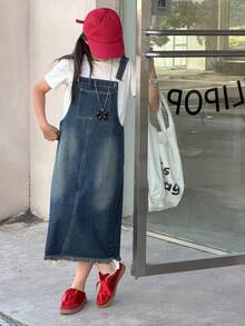 DAZY Tween Girls Denim Pinafore Dress - Blue - View 4