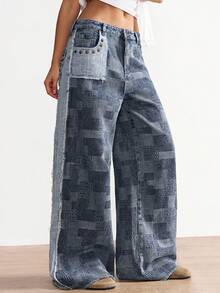 Bohemela Pantalones rectos casuales de mujer con bolsillos - Azul - Ver 8