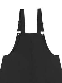 Manfinity Roghcode 男士黑色字母图案时尚百搭背带短裤，Manfinity Hypemode，狂欢节，街头服饰，复古，度假，我爱我的男朋友，情人节 - 黑色 - 查看 6