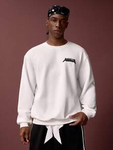 SHEIN Kung Fu Panda Men's Letter & Cartoon Graphic Crew Neck Long Sleeve Pullover Sweatshirt - White - View 4