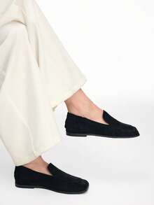 Mnmlis 女士休闲百搭通勤简约平底乐福鞋 - 黑色 - 查看 12