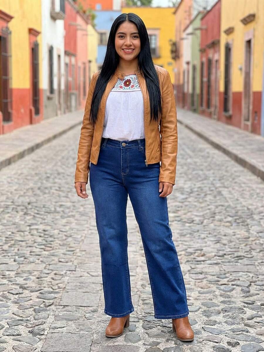 Mujer Pantalones Vaqueros Estilo Casual Corte Flared Tela Vaquera Botón Decorativo Temporada Primavera-Verano Uso Salidas Diarias y Reuniones Informales - Azul - Ver 1