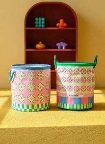 Joivida 1个可爱粉色带提手洗衣篮，方便收纳家用衣物和杂物，耐用多功能，可折叠手提式洗衣篮，适用于浴室和宿舍。