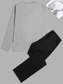 EURMUSE Men Game Letter Printed Regular Longsleeve & Pants Homewear Set - Grey - View 2