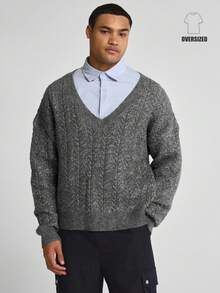 Musero Extreme V Neck Long Sleeve Oversized Drop Shoulder Knit Jumper Sweater Winter Essentials Knitwear - Dark Green - View 1