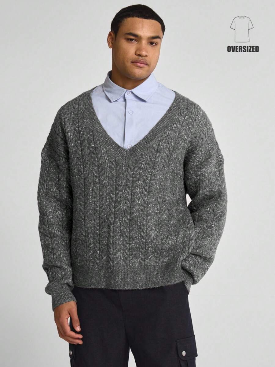 Musero Extreme V Neck Long Sleeve Oversized Drop Shoulder Knit Jumper Sweater Winter Essentials Knitwear - Dark Green - View 1