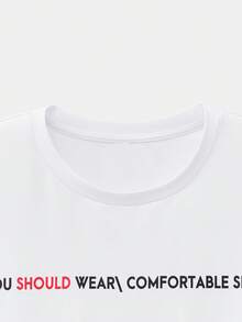 SWAVVY 男士休闲撞色拼接印花T恤，秋季款 - 白色 - 查看 6