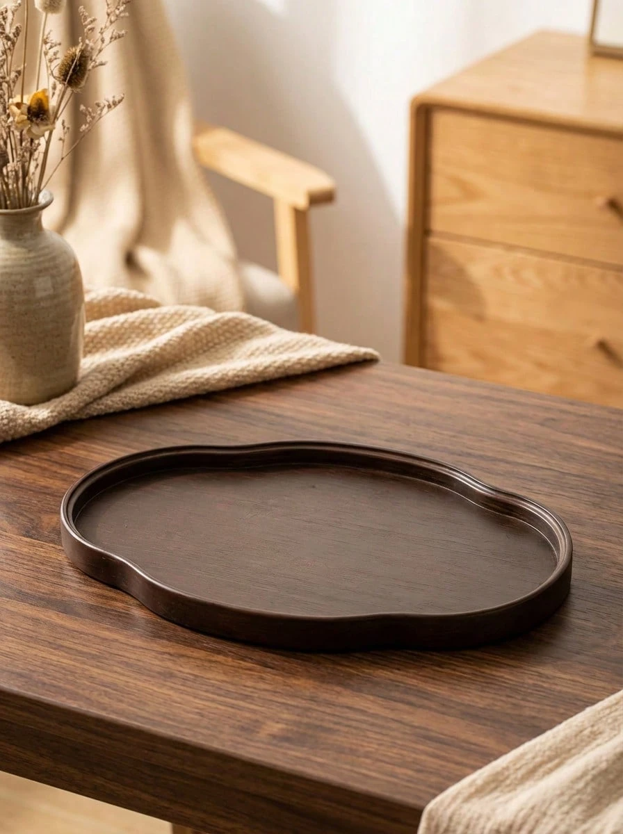 Cirelle 1pc Multifunctional Practical Tray - Vintage Asymmetric Shaped Covered Tea Tray, Suitable For Home, Office, Hotel Or Gift Decoration, Especially Suitable For Living Room, Bedroom Or Tea Party Occasions, Tea Party Accessory | Decorative Tray, Bamboo Material, Tea Tray. - Multicolor - View 1