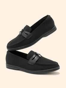 CUCCOO BASICS Women's Casual Commuting Versatile Loafers With Gold Lock Decor Valentine's Day - Black - View 2