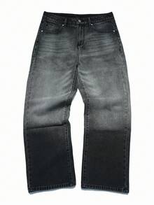 Manfinity EMRG Men's Street Casual Gradient Washed Wide Leg Jeans, Perfect Holiday Gift For Boyfriend & Husband - Black - View 4