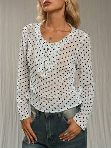 TRNVIE Women's Elegant Polka Dot Blouse, Suitable For Outdoor Wear - White - View 4