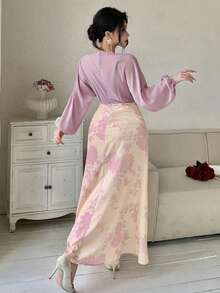 DAZY Robe longue plissée élégante à couleurs contrastées pour femmes, printemps/été - Parme - Voir 2