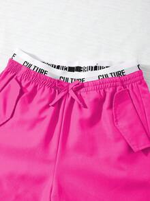 SHEIN 2pcs/Set Tween GirlsAmerican Style Graphic T-Shirt And Casual Cargo Pants Set, Fashion Outfit For Daily, Vacation - Hot Pink - View 7