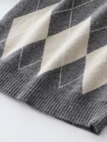 Franclia Rhombus Plaid Off Shoulder Thick Sweater For Women, Elegant Autumn/Winter - Dark Grey - View 7