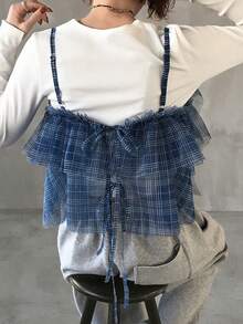 FRIFUL 网眼格纹系带层叠荷叶边宽松休闲百搭背心