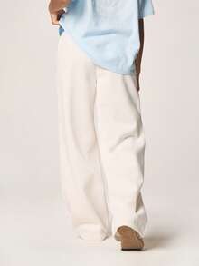 MISSGUIDED Women's High Rise Wide Leg Drawstring Sweatpants With Side Pockets For Casual Loungewear Comfort Fall Winter Spring - White - View 3