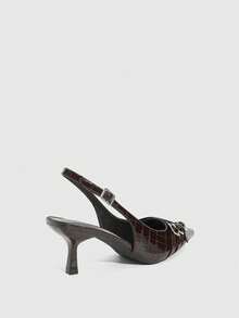 CUCCOO SZL Pointed Toe Stiletto Strap Leopard Print High Heels Ladies Fashion Shoes BURGUNDY Heels Spring Shoes Spring Break Easter Valentine's Day - Chocolate Brown - View 3
