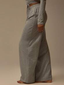 MUSERA ESSENTIALS Wide Leg Relaxed Cotton Trouser Coord Bottoms Only  Cosy Lounge Cute Everyday  Lounge Essential - Grey - View 3
