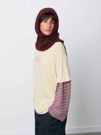 SURIMA Oversized Light Yellow Casual Minimalist Pattern Round Neck Short Sleeve Loose T-Shirt For Women Spring