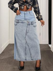 Slaydiva Women's Patchwork Fashionable Denim Mini Skirt - Light Wash - View 4