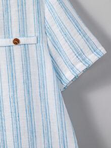 男童休闲条纹领衬衫,百搭款式,适合上学、通勤、日常穿着、运动,春夏皆宜。 - 藍色 - 查看 6