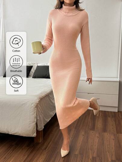 Women Sweater Dress Baby Pink Elegant Dress