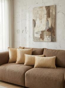 Cirelle 2 件北欧简约纯色荷叶边毛绒抱枕套(不含枕芯)、方形靠垫套、节日家居装饰枕头、柔软舒适的亚麻面料、现代沙发、家居卧室宿舍使用 - 卡其色 - 查看 3