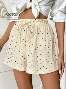Easowa 女士休闲白色波点印花100%纯棉短裤 - 白色 - 查看 3