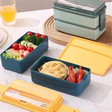 Microwave Heating Special Lunch Box, Double-Layer Bento Box, Office Worker Lunch Box, Plastic Lunch Box, Separated Sealed Lunch Box - Multicolor - View 2