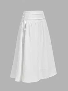 SHEIN MOD 女士夏季休闲纯色镂空刺绣A字裙，春夏款，适合度假、约会、野餐、派对、舞会、节日和生日等场合；复古宫廷风、波西米亚风、日常穿着、A字裙、时尚、茶会裙、度假、海滩、白色裙子、夏季裙 - 白色 - 查看 2