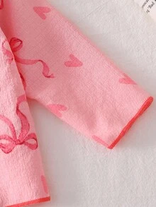 2pcs Baby Girls' Cherry Print Long Sleeve Cardigan And Pants Homewear Set, Woven Fabric Baby Girl Pajamas Newborn Girl Pajamas Pink Baby Pajamas Fall Winter