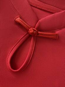 Franclia 女士复古中式立领单肩搭扣无袖连衣裙，优雅修身红色宴会长裙