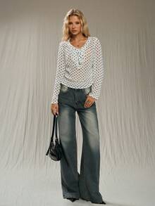 TRNVIE Women's Elegant Polka Dot Blouse, Suitable For Outdoor Wear - White - View 3