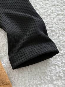 少女纯色休闲长袖T恤和短裤套装 - 棕色 - 查看 8