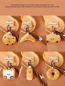 Cute Bread Plush Charm Set & Donut Keychain W/Strap - Kawaii Food Stuffed Toy Gift For Bag Backpack Purse Decor