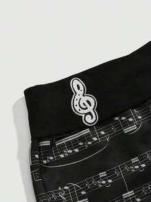 ROMWE J-Fashion Y2K复古音符印花拼接低腰女式短裤，秋冬款 - 黑色 - 查看 3