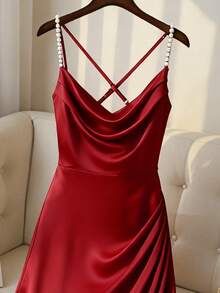 Franclia Women's Pearl Strap Dress, New Year Dress, New Year Outfit, Women's New Year Style, Women's New Year Clothing, Women's New Year's Eve Outfit, Elegant Party Dress, Long Party Dress, Party Dress, Red Dress, Women's Red Dress, Women's Red Dress, Red Dress, Red Dress, Red Skirt, Valentine's Day Elegant Long Dress, Women's Elegant Dress, Women's Vacation Outfit, Commute, Daily Casual Long Dress, V-Neck Long Dress, Spring Outfit, Women's Spring Spring Break Outfit, Spring Clothing, Party Dress, Party Elegant Dress, Women's Party Dress, Party Dress, Party Top, Long Party Dress, Party Elegant Party Dress, Elegant Party Dress, Party Outfit, Valentine's Day Women's Valentine's Day Outfit, Valentine's Day Valentine's Day Dress, Valentine's Day Outfit, Valentine's Day Clothing, Valentine's Day Dress, Valentine's Day Outfit  Red Satin Dress Dark Red Dress Red Wine Dress Sexy Dinner Dress Medium Length Dress - Red - View 4
