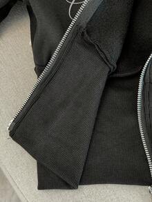 Jeanoix Women's Tight Fit Printed Patchwork Faux Fur Collar Hooded Sweatshirt - Black - View 7