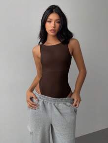 SHEIN BASICS Women's Casual Solid Color Backless Bodysuit