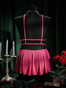 SpicyHot 女士超性感镂空连体衣，带绑带和束身设计 - 玫紅色 - 查看 2