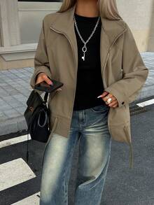 DAZY Women's Casual Versatile Commuter Drawstring Hem Jacket - Green - View 5