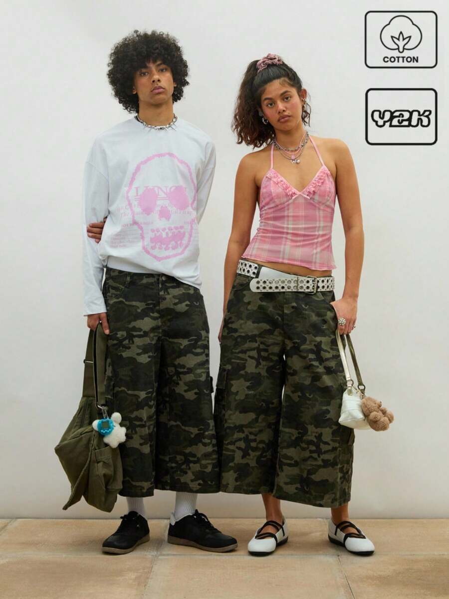 COUREZ Low Rise Camo Cargo Jorts /Summer Outfits For Women Spring Summer Shorts/Y2K/Casual 100%Cotton 100%Cotton Vintage