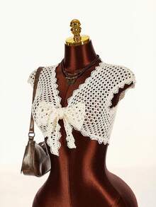 Amplova 2026 New V-Neck Front Tie Cropped Top, Knit-Look Fabric - Apricot - View 4