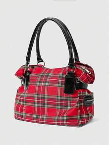 ROMWE Grunge Punk Punk Style Cross Zipper Design Large Capacity Tote Bag - Big red - View 4
